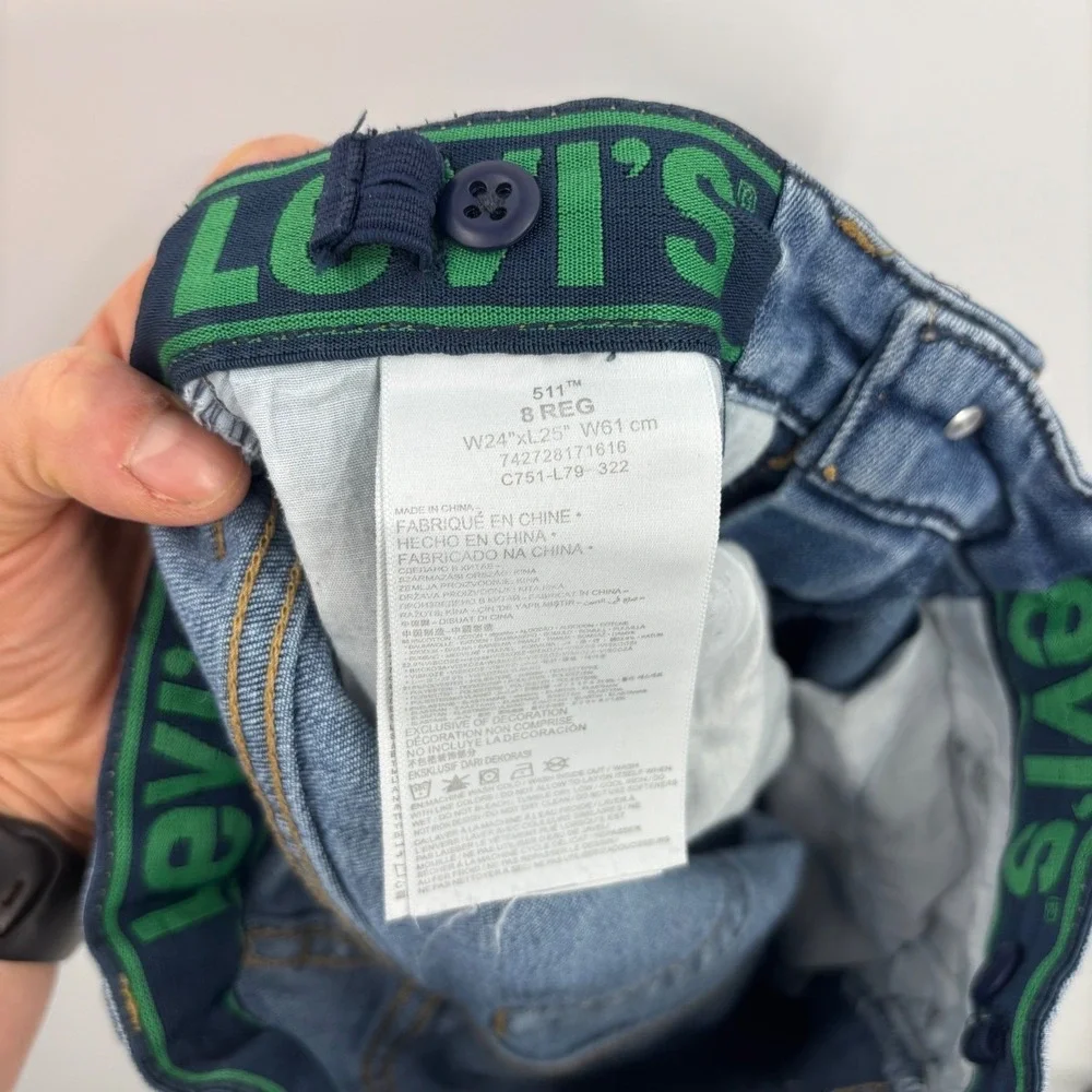 Levi's 511 Slim Fit Jeans Kids 8 Regular Blue Medium Wash Distressed Denim Skate